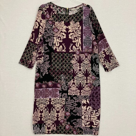 Chico's Dresses & Skirts - Chico's Travelers Purple Floral Abstract Slinky Knit Zip Back Dress size 12/14
